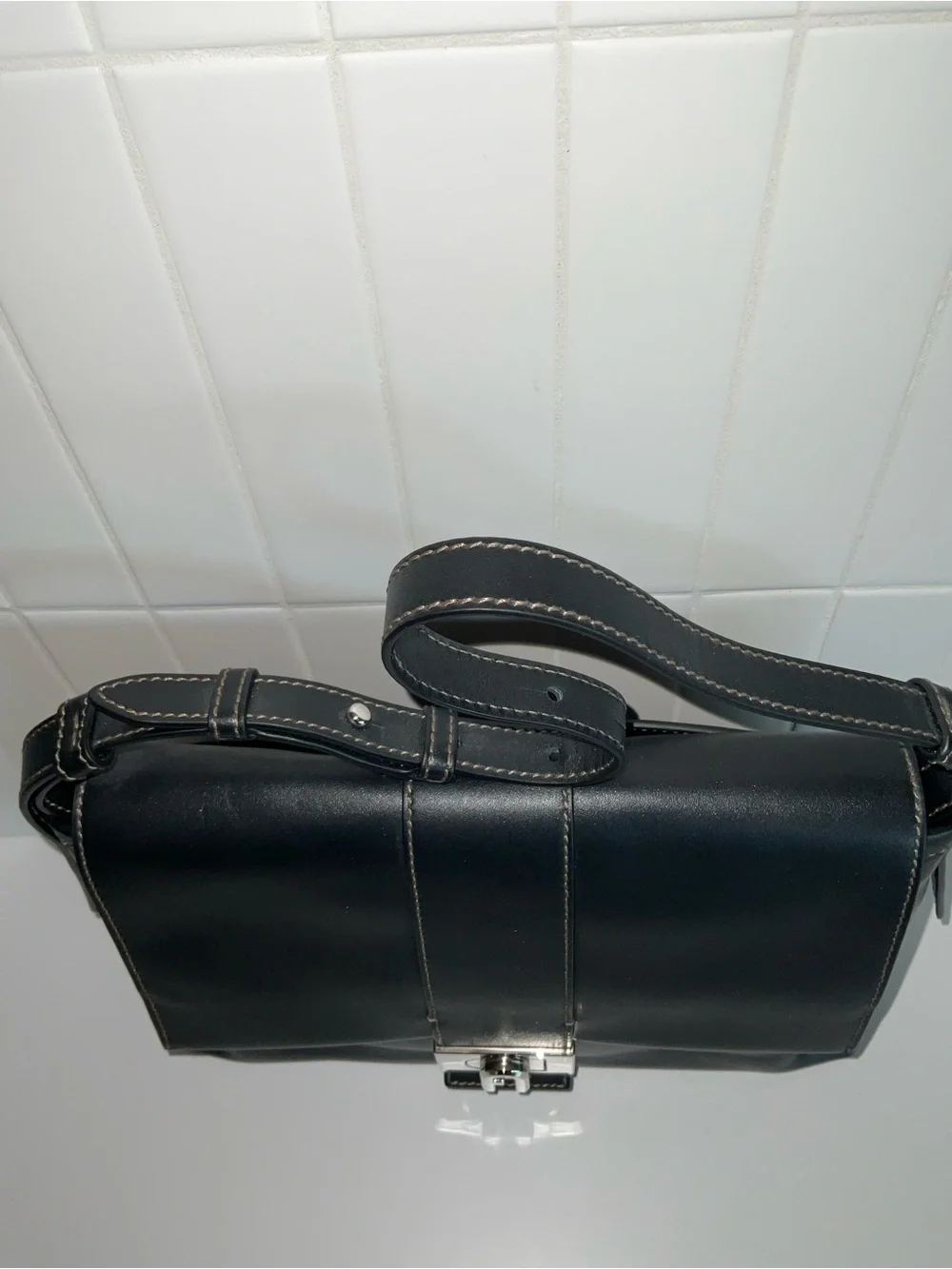 Furla Charlie Black Structured Shoulder Top-Handle Medium Bag